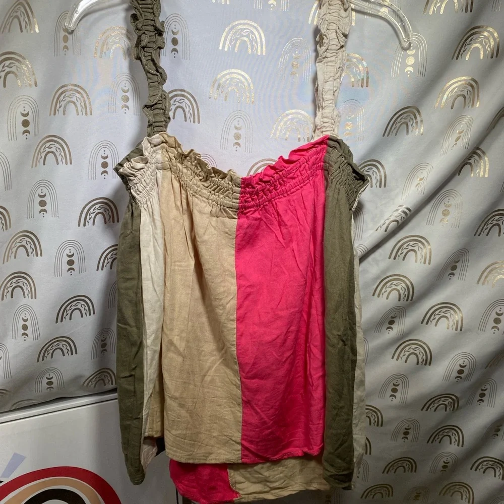 Cato Pink and Tan Ruffled BOHO Camisole - Picture 2 of 7